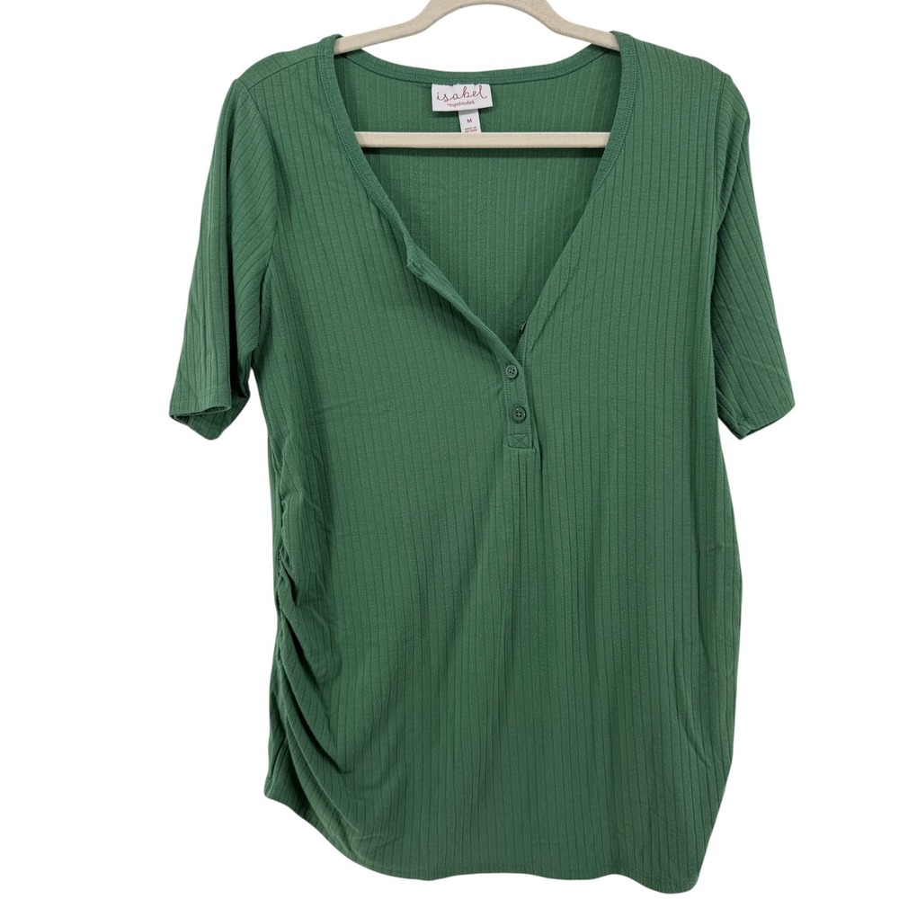 Isabel by Ingrid & Isabel Womens Green Ribbed Henley Maternity Top Size M